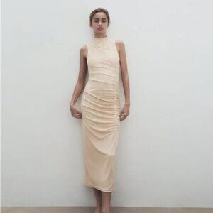 Zara Soft Draped Midi Dress Cream Size Large